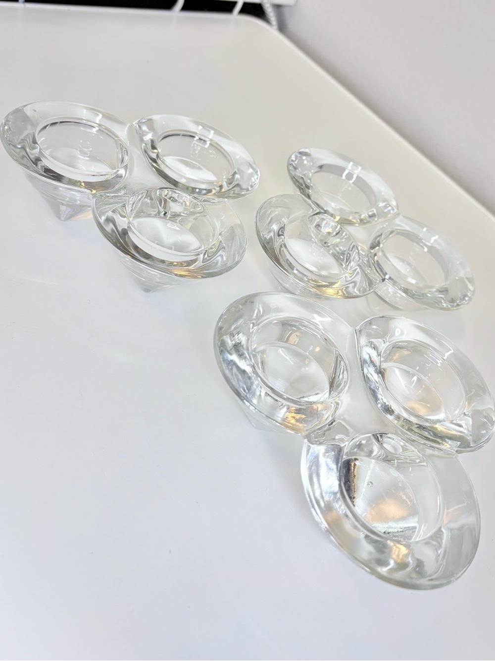 Vintage Mid Century Modern Clear Glass Triple Candle Holder Set of 3 Tealight